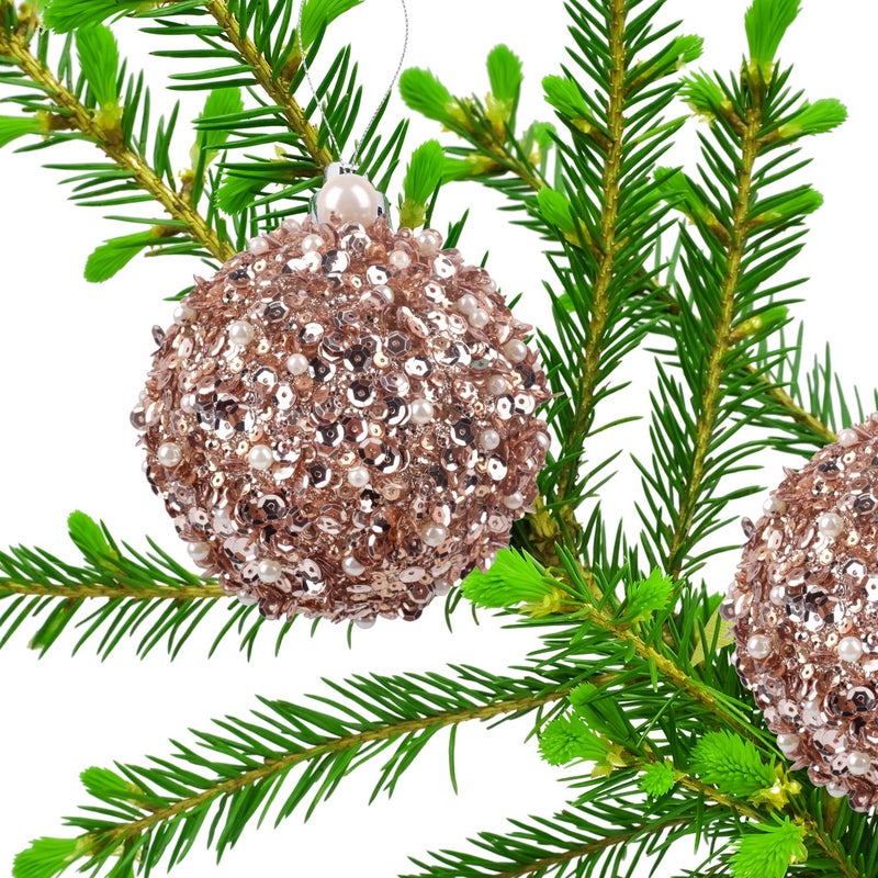 ZHANYIGY 4.25" Christmas Ball Ornaments 4pc Set Shatterproof Christmas Decorations Tree Balls for Xmas Trees Wedding Party Holiday Decorations Tabletop Small Trees Decoration (Champagne) - Image 3